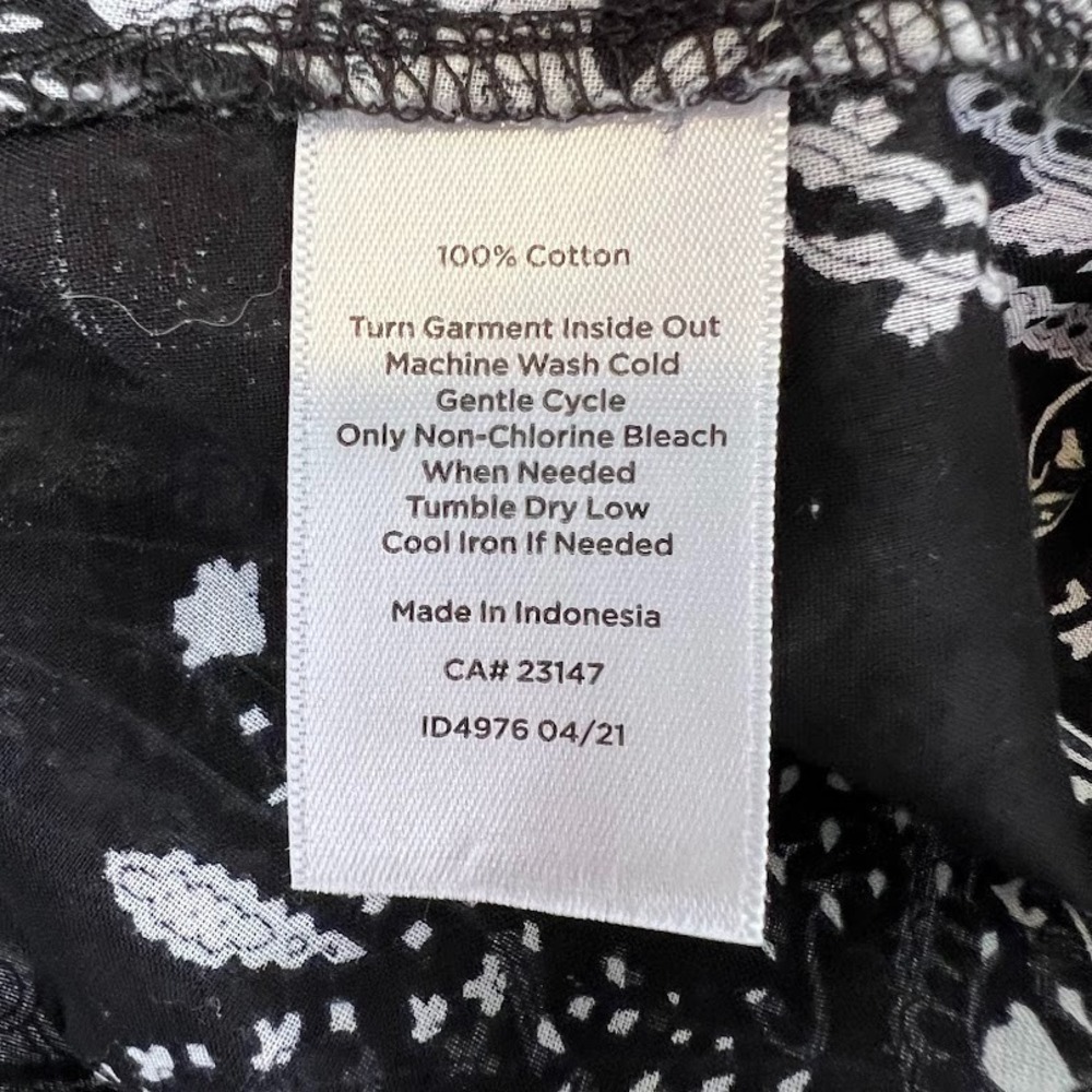 Talbots Petite Paisley Shirt Black White Sheer‎ Cotton Button Up LP - Picture 7 of 9